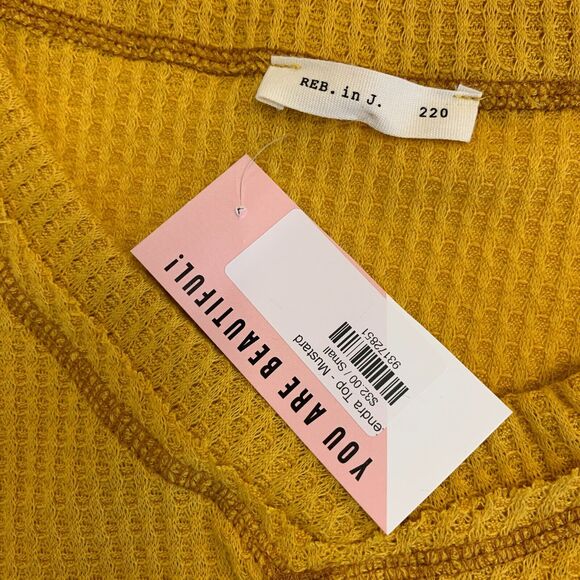 Reb. in J. 220 Kendra Sweater Womens S Mustard Waffle Knit Drop Shoulder V Neck - Picture 7 of 9